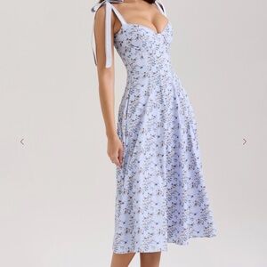 House of CB Emely Blue Floral Print Stretch Cotton Midi Sundress